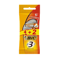 Бритва одноразовая BIC "БИК 3 Sensitive" 3 лезвия 4+2шт. (1/20)