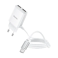 Сетевое З/У HOCO C82A 2USB 2.4A с кабелем microUSB белый (1/13/130) 