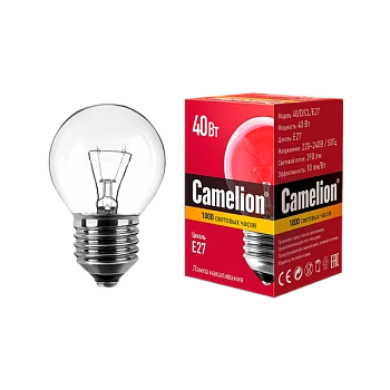 Лампа накаливания Camelion E27 40W 220V шар прозрачная (1/100)