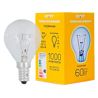 Лампа накаливания Старт E14 60W 230V шар ДШ прозрачная (1/10/100)