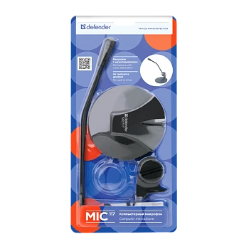 Микрофон Defender MIC-117 конденсаторный 54 дБ 1.8м черный (1/40) 