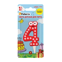 Свеча детская для торта, цифра 4, 1 шт. в упаковке, PATERRA (1/24)