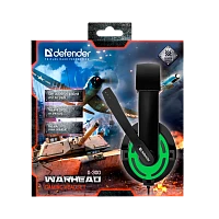Наушники полноразмерные Defender G-300 Warhead с микр. игровые черный зеленый (1/20)
