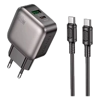 Сетевое З/У Borofone BAS54A 1USB+1Type-C 3.0A 20W PD,QC с кабелем Type-C черный (1/48/192) 