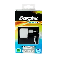 Сетевое З/У Energizer Hightech 1USB 2.1A с кабелем Lightning белый