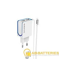 Сетевое З/У Borofone BA35 2USB 2.1A с кабелем Lightning белый (1/44/176)