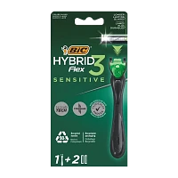 Бритва BIC "Flex 3 Hybrid SENSITIVE" 3 лезвия 2 кассеты (1/10)