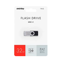 Флеш-накопитель Smartbuy TRIO 32GB USB3.0 Type-C (m)/microUSB (m) пластик черный 