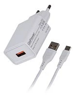 Сетевое З/У GoPower GP1U 1USB 2.4A 12W с кабелем Type-C белый (1/200)