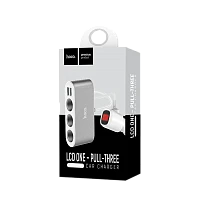 Автомобильное З/У HOCO Z13 2USB 2.1A 3 прикуривателя серебряный (1/63)