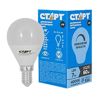 Лампа светодиодная Старт Sphere E14 7W 4000К 220-240V шар димируемая прозрачная (1/10/100)