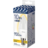 Лампа светодиодная Ergolux E14 10W 3000К 172-265V свеча (1/10/100)