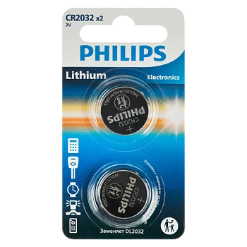 Батарейка Philips CR2032 BL2 Lithium 3V (2/40/400)