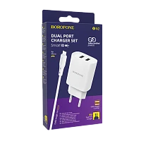 Сетевое З/У Borofone BN2 2USB 2.1A с кабелем microUSB белый (1/35/140)
