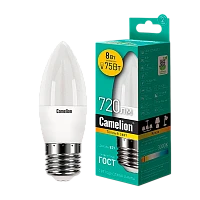 Лампа светодиодная Camelion C35 E27 8W 3000К 170-265V свеча матовая (1/10/100)