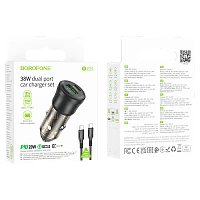 Автомобильное З/У Borofone BZ25 1USB+1Type-C 38W PD,QC с кабелем Type-C/Type-C черный (1/98/392)