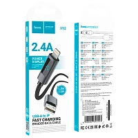 Кабель HOCO X112 USB (m)-Lightning (m) 1м 2.4A нейлон дисплей черный (1/31/310)