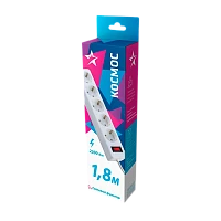 Сетевой фильтр Космос 5р.С/З 10A 1.8м ПВС 3x0.75мм² белый (1/20)