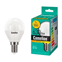 Лампа светодиодная Camelion G45 E14 7W 3000К 220V шар матовая (1/10/100)