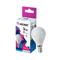 Лампа светодиодная Космос GL45 E14 14W 6500К 174-265V шар матовая (1/10/80)