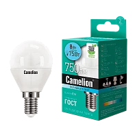 Лампа светодиодная Camelion G45 E14 8W 4500К 170-265V шар матовая (1/10/100)
