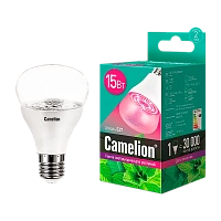 Лампа светодиодная Camelion E27 15W 170-265V груша ФИТО для аквариумов и растений прозрачная (1/20)