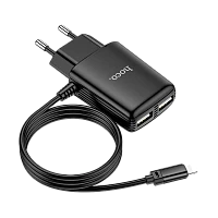 Сетевое З/У HOCO C82A 2USB 2.4A с кабелем Lightning черный (1/13/130)