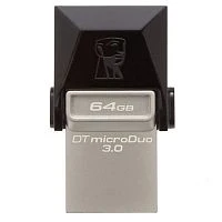 Флеш-накопитель Kingston DataTraveler microDuo 3 64GB USB3.0 microUSB (m) металл черный