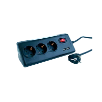 Сетевой фильтр Старт ZDV S 3р.С/З 16A 1.5м 2USB ПВС 3x1мм² со шторкой с выкл. (1/12)