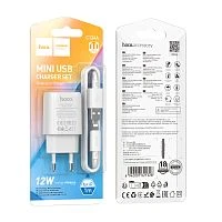 Сетевое З/У HOCO C134A 1USB 2.4A 12W с кабелем Lightning белый (1/28/168)