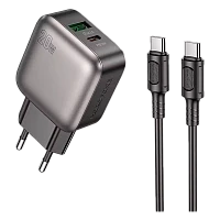 Сетевое З/У Borofone BAS54A 1USB+1Type-C 3.0A 20W PD,QC с кабелем Type-C черный (1/48/192)