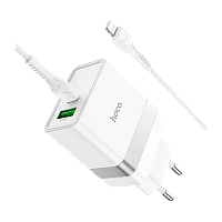 Сетевое З/У HOCO N21 1USB/Type-C 30W PD3.0 с кабелем Type-C-Type-C 60W белый (1/12/120)