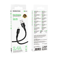 Кабель Borofone BX116 USB (m)-Lightning (m) 1м 2.4A ПВХ черный (1/360)
