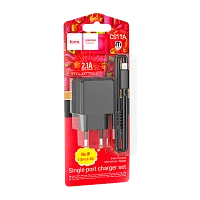 Сетевое З/У HOCO CS11A 1USB 2.1A с кабелем Lightning черный (1/28/168)