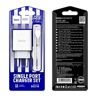 Сетевое З/У HOCO C81A 1USB 2.1A с кабелем Lightning белый (1/23/138)