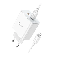 Сетевое З/У HOCO C108A 2Type-C 35W с кабелем Type-C-Lightning белый (1/22/220)