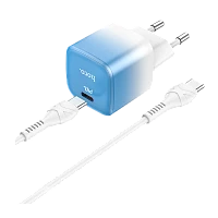 Сетевое З/У HOCO C110A 2Type-C 18W с кабелем Type-C-Lightning белый (1/20/120)