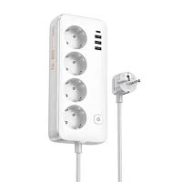 Сетевой фильтр HOCO AC21 4р.С/З 1.5м 3USB/Type-C с выкл. белый