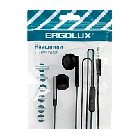 Наушники вставные Ergolux ELX-WHP01P-C02 с микр. черный пакет с подвесом (1/10/500)