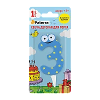 Свеча детская для торта, цифра 3, 1 шт. в упаковке, PATERRA (1/24)