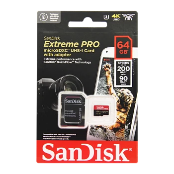 Карта памяти microSD SanDisk Extreme Pro 64GB Class10 A2 UHS-I (U3) 200 МБ/сек CN (Китай) с адаптеро