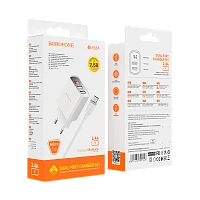 Сетевое З/У Borofone BA58A 2USB 2.4A белый (1/35/140)