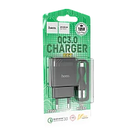 Сетевое З/У HOCO C72Q 1USB 2.4A 18W QC3.0 с кабелем microUSB черный (1/30/180)