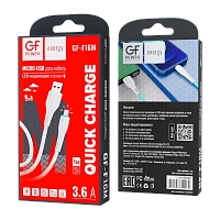 Кабель GFPower F16M USB (m)-microUSB (m) 1м 3.6A ПВХ индикация белый (1/120/480)