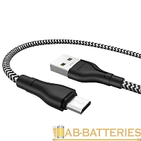 Кабель Borofone BX39 USB (m)-microUSB (m) 1м 2.4A нейлон черный белый (1/360)