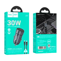 Автомобильное З/У HOCO Z57 Type-C 3.0A 30W PD3.0 с кабелем Type-C-Lightning металлик (1/12/120)