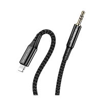 Переходник AUX Borofone BL7 Jack 3.5mm (m)-Lightning (m) 1м нейлон черный (1/360)