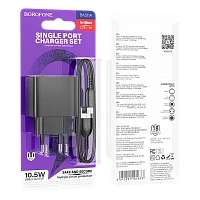 Сетевое З/У Borofone BAS11A 1USB 2.1A 10.5W с кабелем microUSB черный (1/54/216)