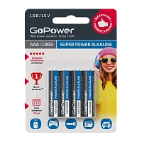 Батарейка GoPower LR03 AAA BL4 Alkaline 1.5V (4/48/576)