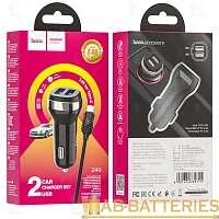 Автомобильное З/У HOCO Z40 2USB 2.4A с кабелем Type-C черный (1/12/120)